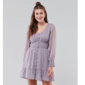 NWT Hollister Textured Tiered Floral Mini Dress with Long Sleeves